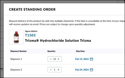 The standing order after quantities and shipments have been assigned.