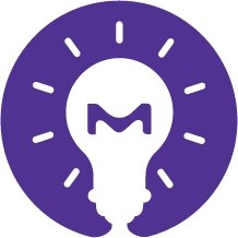 Illustration of a white light bulb on a purple background. There is a purple "M" in the center of the bulb. There are short white lines around the light bulb indicating the bulb is lit brightly.