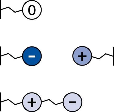 Different classes of stationary phases for HILIC. Neutral (top), charged (middle), and zwitterionic (bottom).