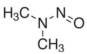 Chemiczna reprezentacja strukturalna N-nitrozodimetyloaminy (NDMA)