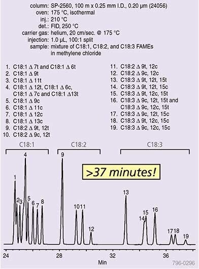 Detailed Analysis of C18 FAME Isomers on the 100 m SP-2560 Column (24056)