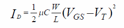 The threshold voltage (VT) is estimated by extrapolating the linear portion of the square root of drain current versus VGS curve back to the x-axis.