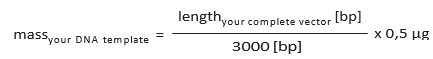 mass of the template according to following formula