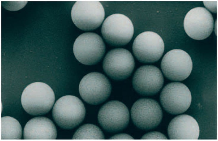 Electron micrograph of SOURCE™ showing spherical, monodispersed particles.