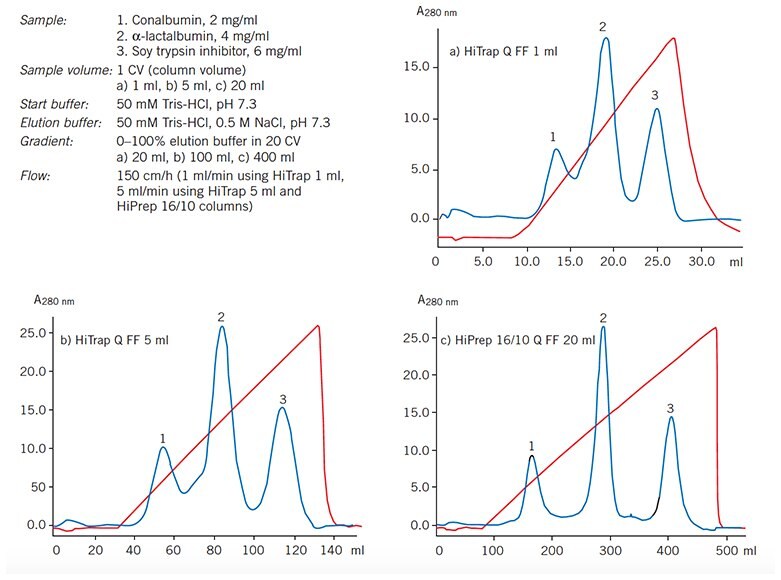 5-fold and 20-fold scale-up using prepacked Q Sepharose Fast Flow columns