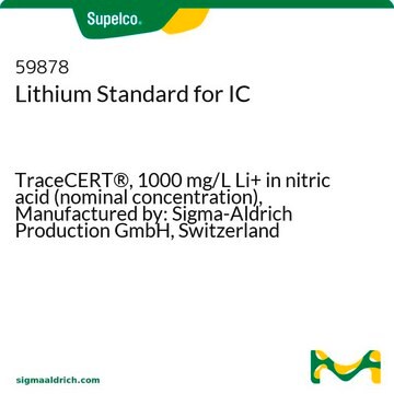 锂离子标准液，用于离子色谱分析 TraceCERT&#174;, 1000&#160;mg/L Li+ in nitric acid (nominal concentration), Manufactured by: Sigma-Aldrich Production GmbH, Switzerland