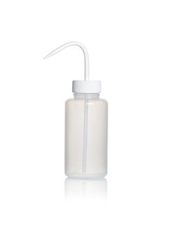 Azlon&nbsp;Square Shoulder Unvented Wash Bottles wide-neck, low-density polyethylene bottle, white polypropylene closure, capacity 500&#160;mL