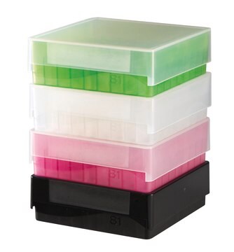 81-Well microtube storage box, for 1.5-2.0 mL tubes green, polypropylene