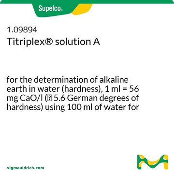 Titriplex&#174; solution A for the determination of alkaline earth in water (hardness), 1 ml = 56 mg CaO/l (&#8793; 5.6 German degrees of hardness) using 100 ml of water for 1000 ml, Titrisol&#174;