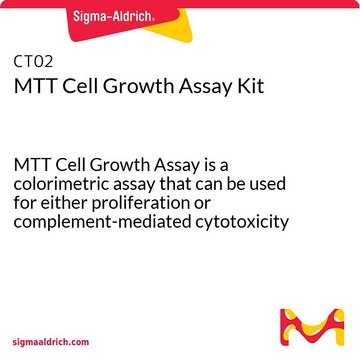 Kit per la determinazione della crescita cellulare a base di MTT MTT Cell Growth Assay is a colorimetric assay that can be used for either proliferation or complement-mediated cytotoxicity assays.