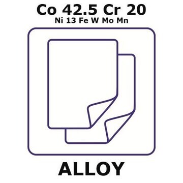 Havar&#174; - 高力非磁性合金、Co42.5Cr20Ni13FeWMoMn foil, 50 x 50mm, 0.004mm thickness, as rolled, not light tested (nlt)