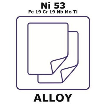 Inconel&#174; alloy 718 - heat resisting alloy, Ni53Fe19Cr19NbMoTi foil, 150 x 150mm, 0.1mm thickness, annealed