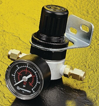 In-Line Regulator, Economy model Regulator body (outlet pressure 0-50 psi), gauge, and panel mount bracket