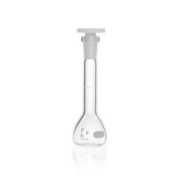 Duran&#174; Volumetric Flask graduated, WHITE GRADUATION, WITH ONE GRADUATION MARK, class A, Batch Certificate, Octagonal PE Stopper, joint: ST/NS 7/16