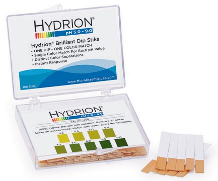 Hydrion&#174; Brilliant pH dip stiks pH range 5.0-9.0