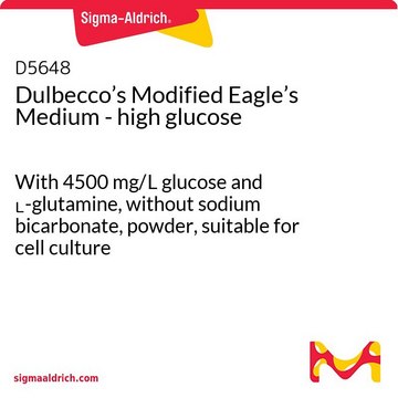 Meio de Eagle modificado por Dulbecco - alto teor de glicose With 4500 mg/L glucose and L-glutamine, without sodium bicarbonate, powder, suitable for cell culture