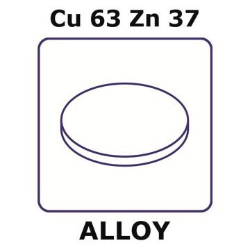 Brass alloy, Cu63Zn37 foil, 25mm disks, 0.025mm thickness, hard