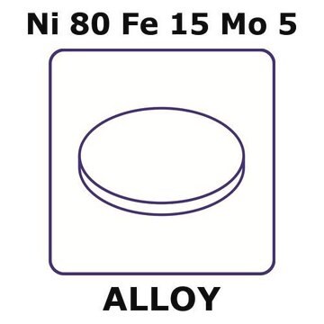 High permeability magnetic alloy, Ni80Fe15Mo5 foil, 4mm disks, 0.012mm thickness