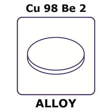 Copper-beryllium alloy, Cu98Be2 foil, 15mm disks, 0.025mm thickness, as rolled