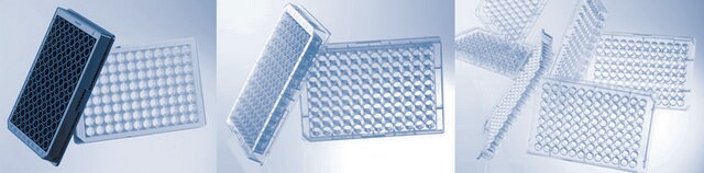 Greiner 96ウェルプレート、高～中結合 flat bottom clear polystyrene wells (with micro-clear bottom), medium binding surface, non-sterile