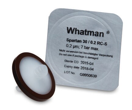 Whatman&#174; Spartan&#174; HPLC-zertifizierte Spritzenvorsatzfilter Spartan 30 mm syringe filter, regenerated cellulose, 0.45 &#956;m, 500/pk