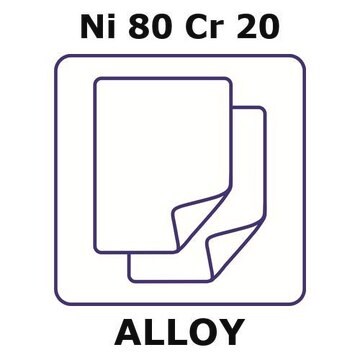 Nickel-chromium alloy, Ni80Cr20 foil, 50 x 50mm, 0.005mm thickness, as rolled, not light tested (nlt)