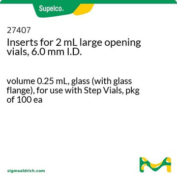 Einsätze für 2-mL-Gefäße mit weiter Öffnung, 6,0 mm Innendurchmesser volume 0.25&#160;mL, glass (with glass flange), for use with Step Vials, pkg of 100&#160;ea