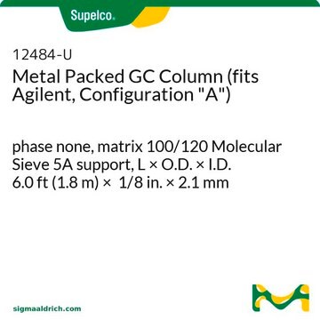 Metal Packed GC Column (fits Agilent, Configuration "A") phase none, matrix 100/120 Molecular Sieve 5A support, L × O.D. × I.D. 6.0&#160;ft (1.8&#160;m) × 1/8&#160;in. × 2.1&#160;mm