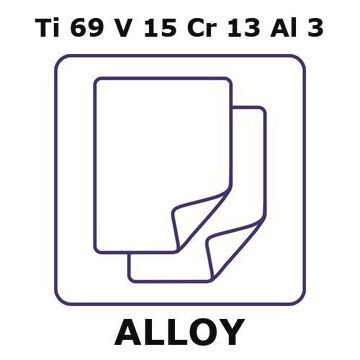 Titanium-vanadium-chromium-aluminum alloy, Ti69V15Cr13Al3 foil, 25 x 25mm, 0.038mm thickness, annealed, light tight (lt)