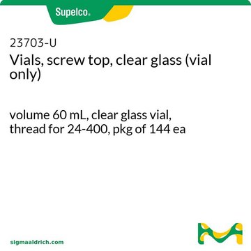 Vials, screw top, clear glass (vial only) volume 60&#160;mL, clear glass vial, thread for 24-400, pkg of 144&#160;ea