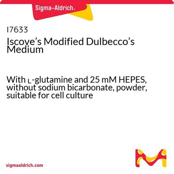 Terreno Dulbecco modificato di Iscove With L-glutamine and 25 mM HEPES, without sodium bicarbonate, powder, suitable for cell culture