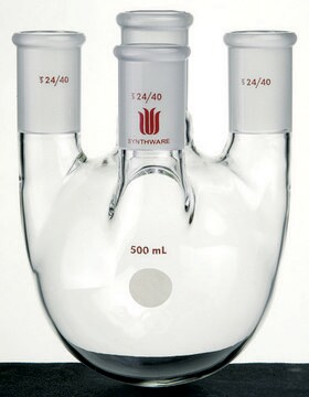 Synthware&#8482; four-neck round-bottom flask with vertical side necks capacity 250&#160;mL, center joint: ST/NS 24/40, side joint: ST/NS 24/40