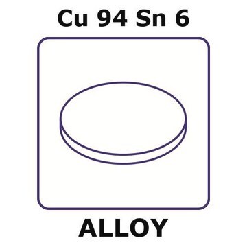 Phosphor bronze alloy, Cu94Sn6 foil, 10mm disks, 0.05mm thickness, as rolled