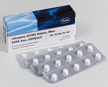 不含EDTA的 cOmplete&#8482; ULTRA Mini 片剂，EASYpack 蛋白酶抑制剂混合物 Tablets supplied in foil blister packs.