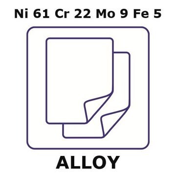 Inconel&#174; 625 - corrosion resistant alloy, Ni61Cr22Mo9Fe5 foil, 280 x 280mm, 0.025mm thickness, annealed, not light tested (nlt)