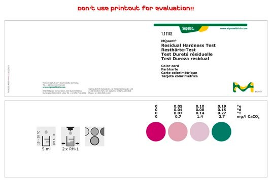 Test twardości resztkowej colorimetric, water hardness 0.04-0.15&#160;°d, water hardness 0.05-0.19&#160;°e, 0.7-2.7&#160;mg/L (CaCO3), for use with MQUANT&#174;