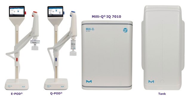 Milli-Q&#174; IQ 7010超純水・純水製造装置 Produces ultrapure (Type 1) water and pure (Type 2) water with a production flow rate of 10 L/hr from tap water feed.