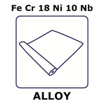 Stainless Steel - AISI 347 alloy, FeCr18Ni10Nb foil, 2m coil, 0.1mm thickness, annealed