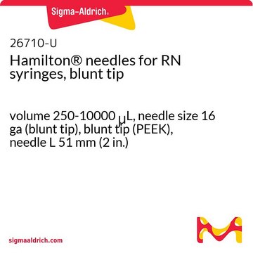 Hamilton&#174; needles for RN syringes, blunt tip volume 250-10000&#160;&#956;L, needle size 16 ga (blunt tip), blunt tip (PEEK), needle L 51&#160;mm (2&#160;in.)