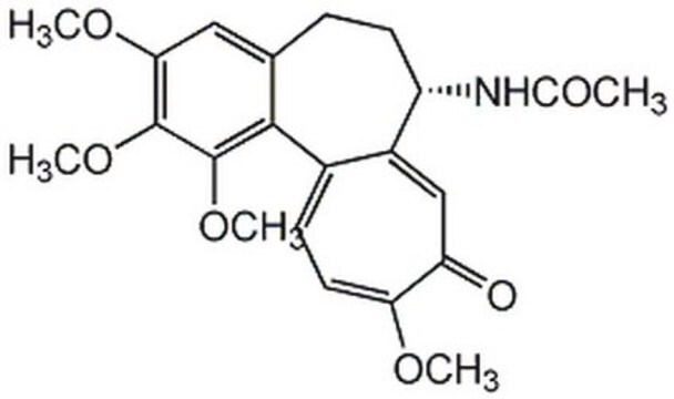 Colchicin, Colchicum autumnale Colchicine, Colchicum autumnale, CAS 64-86-8, is an inhibitor of mitosis that disrupts microtubules and inhibits tubulin polymerization. Induces apoptosis in PC12 and cerebellar granule cells.