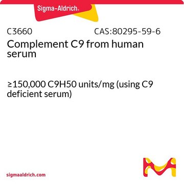 Complément&nbsp;C9 from human serum &#8805;150,000&#160;C9H50 units/mg (using C9 deficient serum)