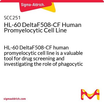 HL-60 DeltaF508-CF Human Promyelocytic Cell Line HL-60 DeltaF508-CF human promyelocytic cell line is a valuable tool for drug screening and investigating the role of phagocytic defects in CF disease onset and progression.