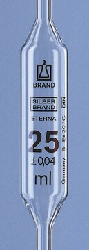 BRAND&#174; SILBERBRAND ETERNA volumetric pipettes, calibrated to deliver capacity 25&#160;mL