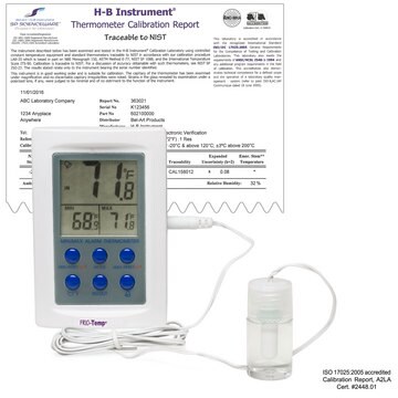 SP Bel-Art&#174; H-B Frio-Temp&#174; Calibrated Dual Zone Electronic Verification Thermometer temp. range at -50-70 °C (External), temp. range at 0-50 °C (Internal), 22°C Ambient Calibration