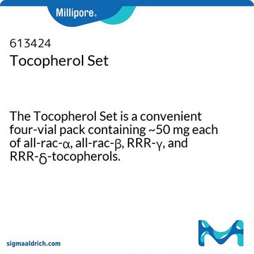 Tocopherol-Set, Calbiochem The Tocopherol Set is a convenient four-vial pack containing ~50 mg each of all-rac-&#945;, all-rac-&#946;, RRR-&#947;, and RRR-&#948;-tocopherols.