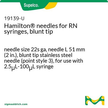 Hamilton&#174; needles for RN syringes, blunt tip needle size 22s ga, needle L 51&#160;mm (2&#160;in.), blunt tip stainless steel needle (point style 3), for use with 2.5&#956;L-100&#956;L syringe