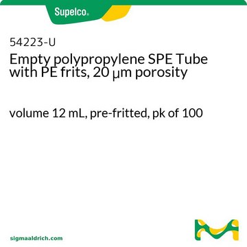 Empty polypropylene SPE Tube with PE frits, 20 &#956;m porosity volume 12&#160;mL, pre-fritted, pk of 100