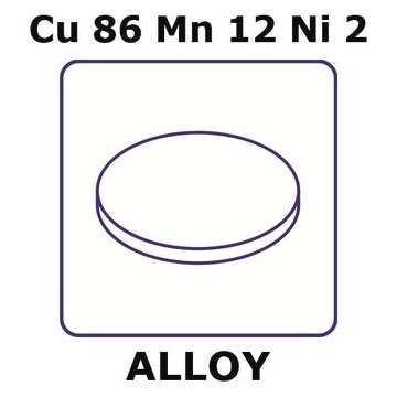 Manganin&#174; - resistance alloy, Cu86Mn12Ni2 foil, 8mm disks, 0.015mm thickness, as rolled