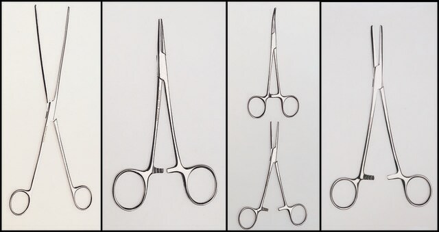 Scissor-handle forceps Halstead mosquito, curved, L 5&#160;in.