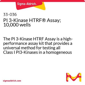 PI 3-Kinase HTRF&#174; Assay; 10,000 wells The PI 3-Kinase HTRF Assay is a high-performance assay kit that provides a universal method for testing all Class I PI3-Kinases in a homogeneous format. This pack size has a screening capacity of 10,000 wells.